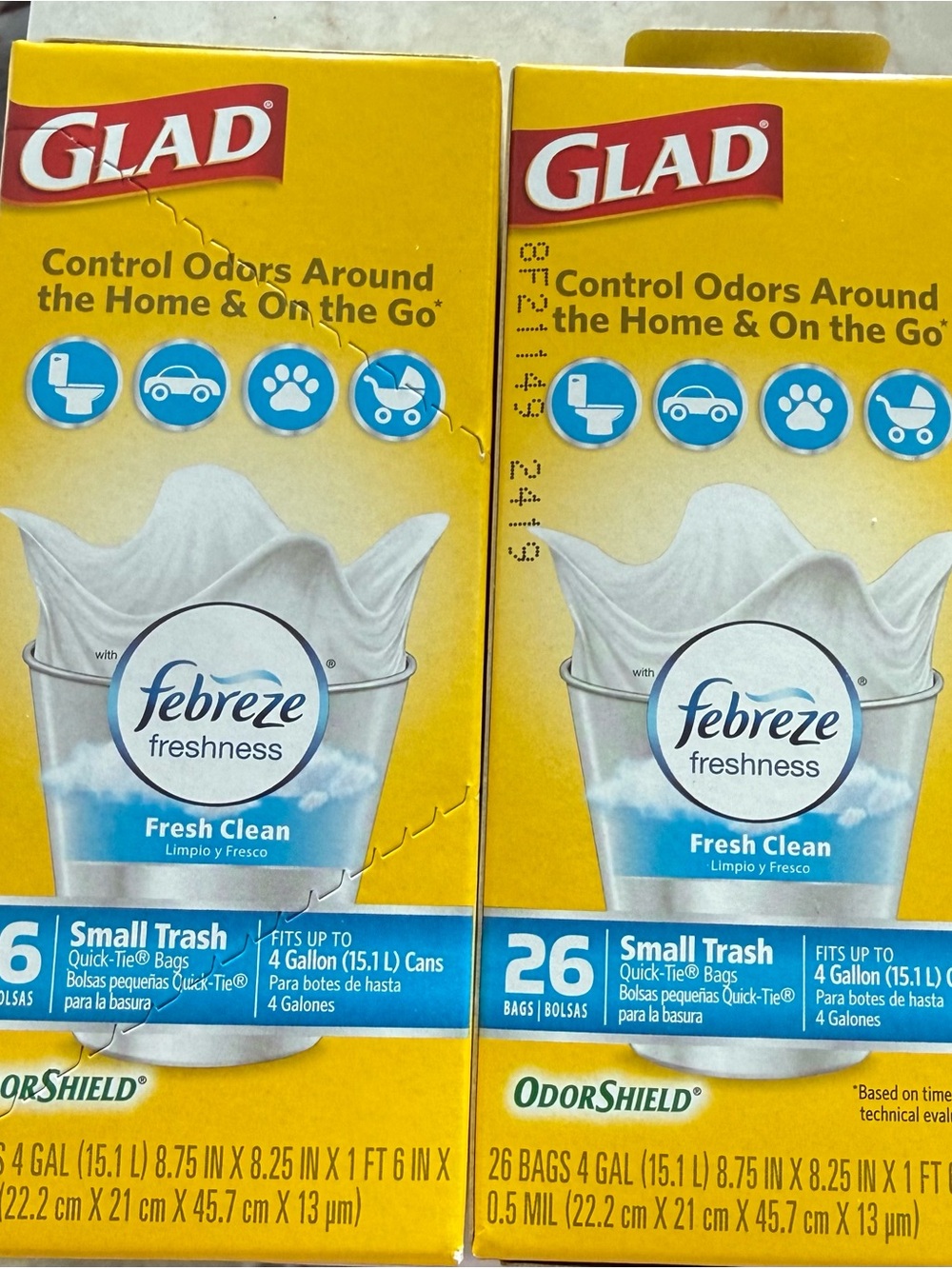 GLAD Small Trash Bags - Febreze Fresh Clean - Yellow & Blue Box